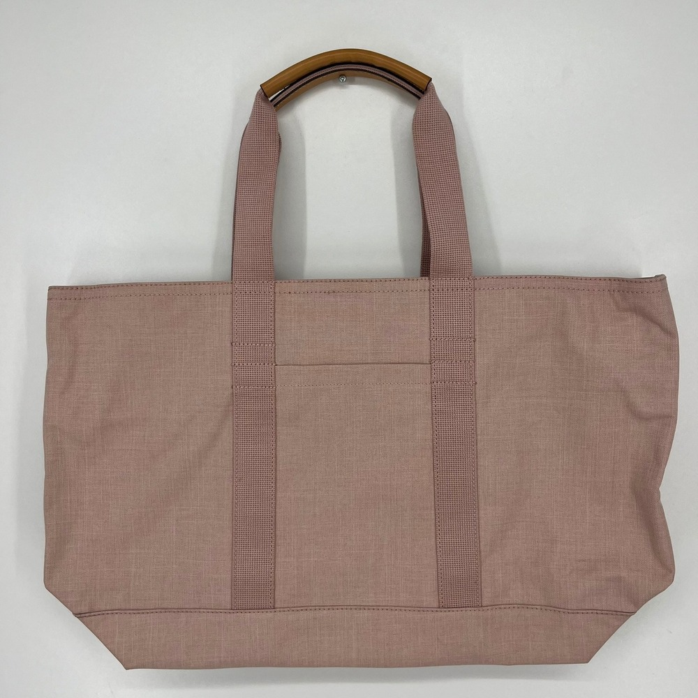 Banana Republic Mauve Pink Canvas Zip Top Tote Bag with Leather Handle Accents - Picture 1 of 12